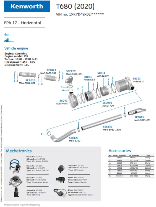 T680 (2020) - Horizontal for Kenworth, Engine: Cummins ISX, EPA 17