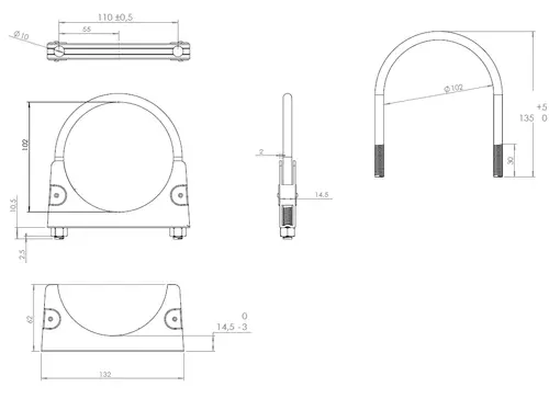 U-Bolt Clamp for Mercedes, Ø=102 / L=135, M8, ZINC