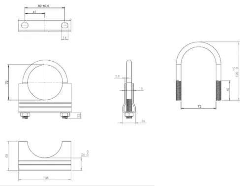 U-Bolt Clamp, Ø=72/L=120 mm, M10, ZINC