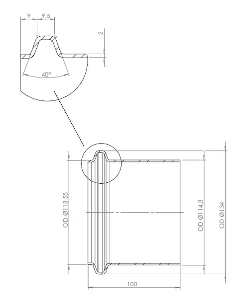 TUBE Connection Male, dia.=114.3 / L=100 mm, INOX