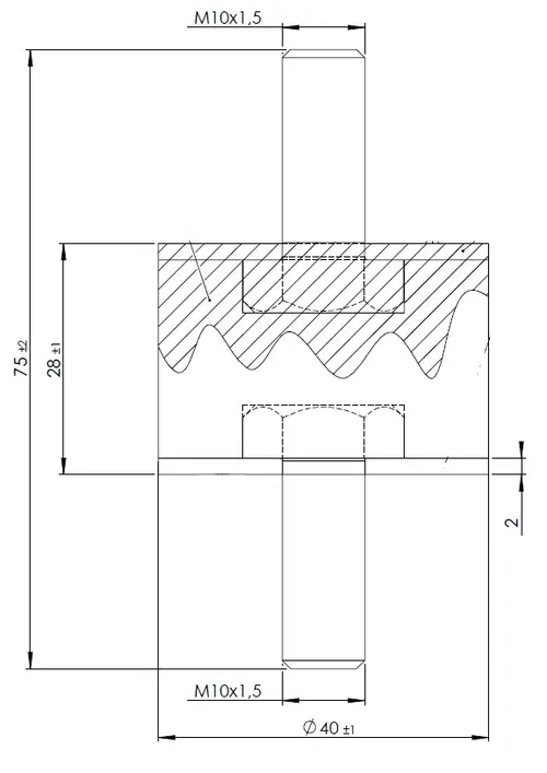 Rubber Mounting for Renault, Ø=40 / L=75, M10, ZINC